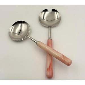 Cuillère et fourchette à salade en acier inoxydable de haute qualité avec manche en résine rose, ustensiles de cuisine, ensemble de service à salade, articles ménagers - Product Image 1
