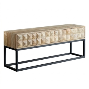 Dice Low Tv Cabinet And Sideboard Modern Solid Wood Media <b>Console</b> With 3D Geometric Carved Drawers And Metal Frame Furniture - Product Image 1
