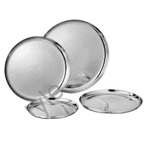 Plateau rond martelé couleur argent acier inoxydable poli Prix de gros Couleur argent Simple paroi - Product Image 1
