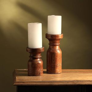 Support de bougie rond en bois vieilli, fait main, pour bougies cylindriques et coniques, 1 couleur, pour décoration de mariage et de maison - Product Image 4