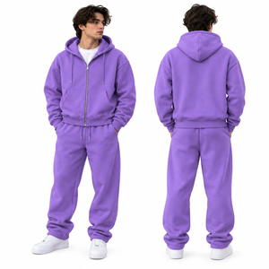 Men's Oversized Full Zip Hoodie Tracksuit Set Drop Shoulder Jacket and Relaxed <b>Wide</b> <b>Leg</b> Sweatpants Casual Streetwear - Product Image 1