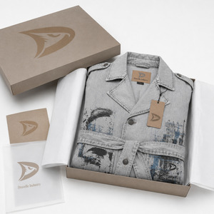 Manteau long unisexe en jean gris clair imprimé sur mesure avec ceinture, style trench, imprimé graphique, vêtement d'extérieur - Product Image 5