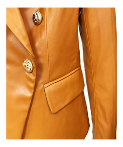 Women's orange Genuine Leather Moto Jacket Full Sleeve <b>Zipper</b> Closure Stand Collar Autumn Style - Product Image 5