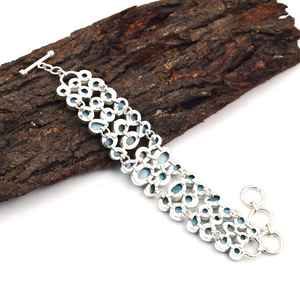 Bracelet en pierre Larimar, argent sterling 925, fait main, bijoux bohèmes, bracelet en argent et Larimar naturel pour femmes - Product Image 4