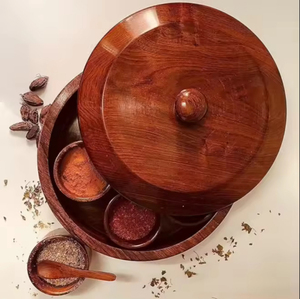Wooden Masala Organizer <b>Box</b> 9-Compartment Spice Storage <b>Herb</b> & Spice Tools Durable Hand Wash Only - Product Image 5