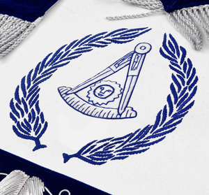 Past Master Blue Lodge Apron - Blue Velvet Silver Bullion With Wreath & Fringe premium regalia manufacturing standards. - Product Image 5