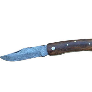 Cuchillo de Acero de Damasco con Hoja de Punta Caída y Mango de Madera, Cuchillo de Caza de Borde Recto, Espesor de 0.6mm, Hoja Fija, Cuchillos de Bolsillo - Product Image 4