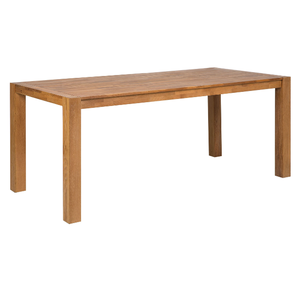 Una mesa de comedor rectangular minimalista de teca con patas cuadradas robustas, ideal para el comedor de una casa o una villa. - Product Image 2
