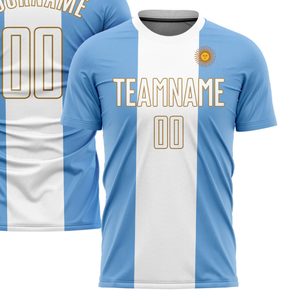 Camiseta de Fútbol Personalizada Estilo Argentino para Hombre, Manga Corta, Nombre y Número del Equipo Sublimados, Cuello Redondo, Poliéster Transpirable, Corte Regular - Product Image 1