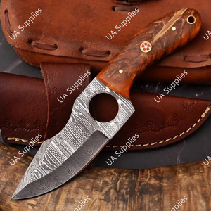 มีดล่าสัตว์/มีดสกินเนอร์ ใบมีดเหล็กดามัสกัสคุณภาพสูงคมกริบ พร้อมรูจับนิ้ว ด้ามเรซิ่นทรงกรวยสน ออกแบบตามหลักสรีรศาสตร์ รับผลิตแบบ OEM - Product Image 4