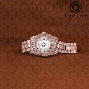 Montre de luxe pour homme Charm Jewells en acier inoxydable, boîtier de 40 mm, mouvement mécanique analogique, bracelet incrusté de diamants, étanche 10 bars - Product Image 1