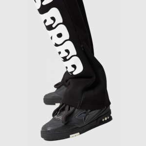 Pantalones acampanados personalizados de alta calidad pantalones acampanados pantalones de chándal, estilo de pantalón de hombre Pantalones de retazos apilados algodón polar Puff estampado - Product Image 4