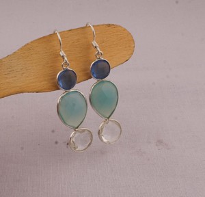 Boucles d'oreilles pendantes en argent sterling 925 avec pierres précieuses multiples, lapis-lazuli, bijoux de mariage, vente en gros - Product Image 5