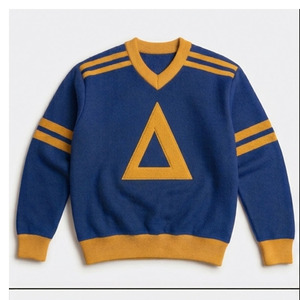 Pull en tricot blanc à col en V avec imprimé lettre Sigma bleue, coupe classique, style preppy pour homme, vêtement d'automne - Product Image 3