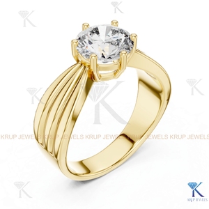 Bague de fiançailles et de mariage solitaire en diamant CVD cultivé en laboratoire sur mesure KRUP JEWELS, taille brillant, 6 griffes, bande cannelée, or 14 carats - Product Image 5