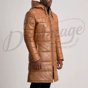 Abrigo Largo Acolchado de Cuero Sintético para Hombre, Chaqueta de Invierno con Capucha, Parka Acolchada de Cuero Sintético - Product Image 5