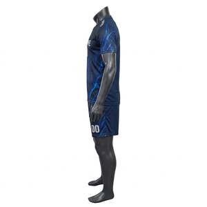 Ensemble de maillot de sport personnalisé pour homme, col en V, bleu et noir, sublimation, haut à manches courtes et short, uniforme d'équipe, kit de maillot de sport de football - Product Image 3