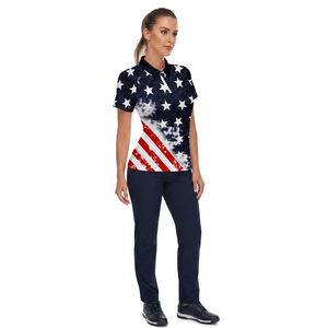 Polo pour femme à manches courtes, imprimé drapeau américain, décontracté, respirant, tricoté, 100 % polyester, impression par sublimation - Product Image 3