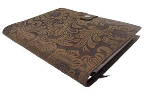 Vintage Full Grain <b>Leather</b> Travel Journal <b>Notebook</b> Embossed Flower Pattern Sewing <b>Refillable</b> Daily Planner Business Office Use - Product Image 2