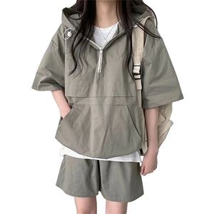 Chic robe d'été manches à capuche sport ample sport pull à manches courtes manches courtes 2024 femmes tenues couleur unie 2 pièces ensemble - Product Image 1