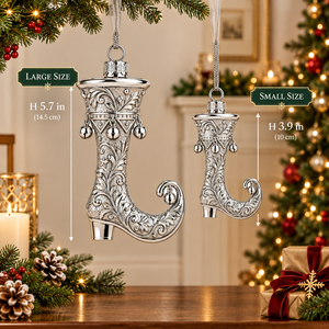 Ornement de Noël de luxe en métal argenté gaufré en forme de botte, à suspendre, avec clochettes, pour décoration festive de sapin de Noël - Product Image 3