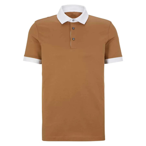Polo à manches courtes en piqué de coton uni pour homme avec col et poignets blancs, style décontracté, tissu tricoté respirant - Product Image 3