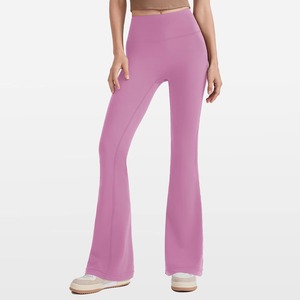 Wholesale Ladies Crossover <b>Flare</b> Pants Soft Touch Gym <b>Leggings</b> High Waist Wide Leg Activewear Trousers Solid Breathable - Product Image 5