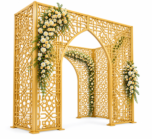 Mandap de style arabe finition or pour mariages en destination, mandap à thème extérieur, mandap exclusif découpé au laser pour mariage en resort au Royaume-Uni - Product Image 3