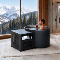 Baignoire froide noire mate haut de gamme avec intérieur et extérieur en acier inoxydable 304, bain de glace intégré pour le bien-être