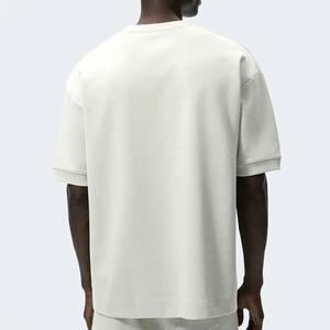 T-shirt personnalisé pour homme, col côtelé, en molleton français, vintage, oversize, blanc, streetwear, 320 GSM, poids lourd, 100% coton, imprimé - Product Image 2