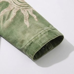 แจ็คเก็ตยีนส์ปักลายกรีนซัน |   เสื้อแจ็คเก็ตทรงโอเวอร์ไซส์แบบวอชดี้สไตล์ทรัคเกอร์ |   เสื้อโค้ทเดนิมปักลายสไตล์สตรีทแวร์ |   ผู้ผลิต OEM ตามสั่ง - Product Image 6