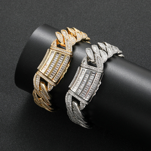 Bracelet chaîne cubaine en argent 925 et moissanite pour femme, serti de diamants, léger, bijou de luxe, cadeau - Product Image 1