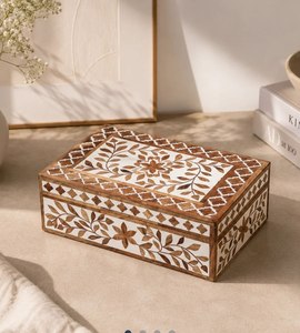 Moroccan Style Wood & Resin Inlay Jewelry Storage <b>Box</b> Geometric Pattern Rectangle Jewelry Organizer <b>Box</b> For Ring Neckless - Product Image 4
