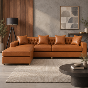 Elegant Contemporary L-Shape PU Leather Sectional <b>Sofa</b> with Tufted Back <b>Sofa</b> Bed Metal <b>Legs</b> <b>for</b> Villa Living Room - Product Image 1