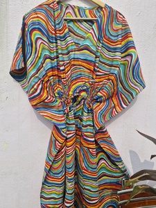 Caftan Ikat Aztec - Robe caftan en coton ultra-doux et fluide - Parfaite comme robe d'intérieur, tenue de détente, tenue de plage, muumuu, mumu - Product Image 5