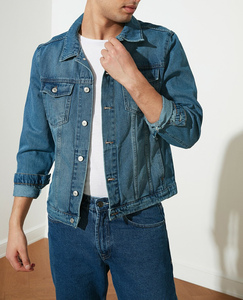 Vêtements pour hommes, denim en gros, veste en jean de haute qualité à col rabattu et manches longues, coupe ample pour hommes - Product Image 1