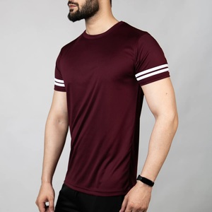 T-shirt à manches courtes pour homme, couleur marron, col rond, coupe ajustée, décontracté, couleur unie, tissu jersey respirant - Product Image 3