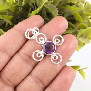 Colgante de Gema de Amatista Púrpura Natural, Forma Redonda, Facetada, 10mm, con Engaste de Plata de Ley 925, Amuleto de Piedra de Nacimiento - Product Image 2