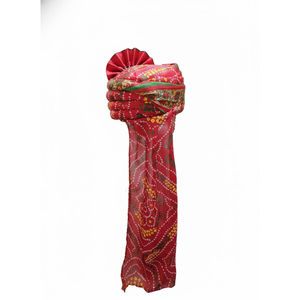 Pañuelo rojo Bandhani real de Rajastán (55 cm) |   Safa Marwari Tradicional Hecha a Mano para Bodas, Novios y Festivales - Product Image 4