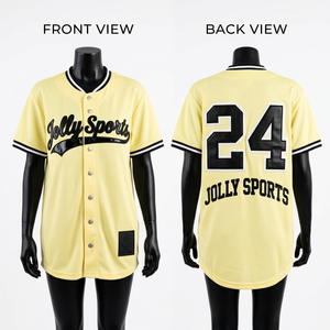 Robe de baseball en maille polyester jaune pour femmes, jersey 180 GSM, logo personnalisé brodé, jersey de baseball en coton - Product Image 6