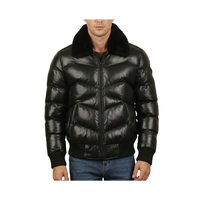 Manteau d'hiver épais en cuir véritable pour homme, grande taille, col en fourrure de mouton véritable, fermeture éclair, coupe droite, noir, style motard