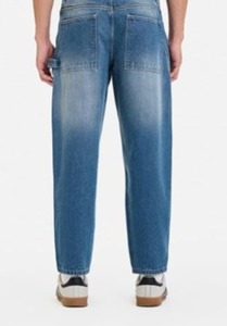 Jean en denim indigo authentique bleu pour homme, coupe ample, taille mi-haute, délavage clair, résistant à la décoloration, écologique, couleur pierre, collection printemps - Product Image 2
