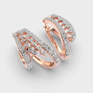 Pendientes de Aro de Lujo con Doble Hilera de Diamantes Pavé, Oro Rosa/Amarillo/Blanco de 14K, con Bisagras, 1.07ct, Corte Brillante, Rodio, Regalo de Boda, Fiesta - Product Image 3