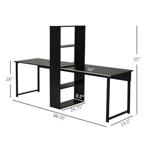 Durable 2-Person Extra Long Computer <b>Desk</b> with Bookshelf Black Home Office <b>Workstation</b> Combo Made Durable MDF School Furniture - Product Image 3