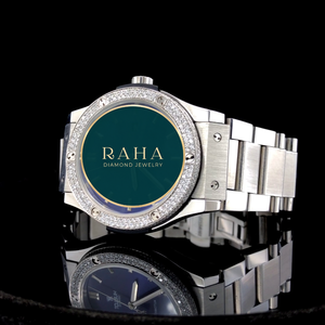 Reloj de Cuarzo Moissanite de Lujo RAHA, Correa de Acero Inoxidable, Caja de 42 mm, Cristal de Zafiro Analógico, Cierre Desplegable - Product Image 5