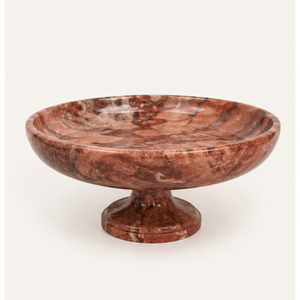 Bol de service à fruits rond de luxe en marbre rouge, taille personnalisée, bol sur piédestal en pierre naturelle, centre de table moderne sur pied pour hôtel - Product Image 3