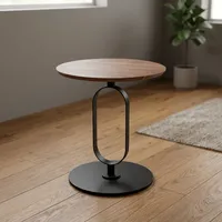 Table d'appoint ronde moderne avec plateau en bois et base en métal, design minimaliste, meubles de salon, décoration de maison durable