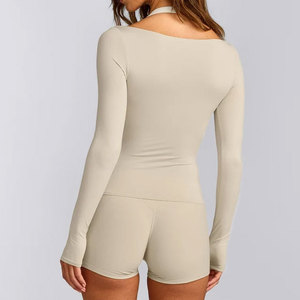 High Quality 2026 Customized Compression Solid Color Wide Shoulder Neck Long Sleeve <b>Thumb</b> Hole <b>Cuffs</b> Design Summer Shirt - Product Image 2