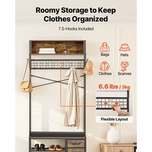 Appendiabiti da ingresso 3-in-1 da 70,9 pollici con panca portascarpe e libreria, organizer con 3 cassetti - Product Image 3