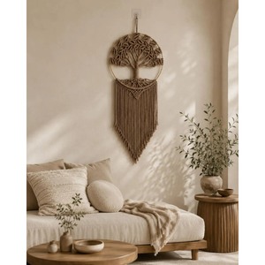 Macrame Tree Wall Hanging Bohemian Home Decor Circular Shape Natural Fiber Bedroom Art Piece <b>Single</b>-Piece Package - Product Image 5